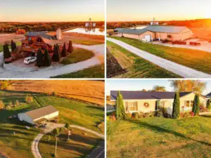 5-bedroom log cabin overlooking the 17-acre private stocked lake in Grundy County Missouri