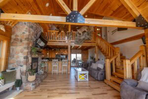 2,400 sq ft 5-bedroom log cabin overlooking the lake