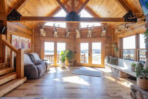 2,400 sq ft 5-bedroom log cabin overlooking the lake