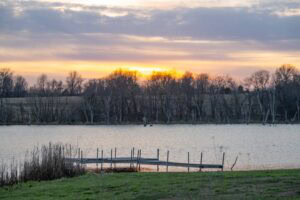 17-acre lake with dock and sand beach